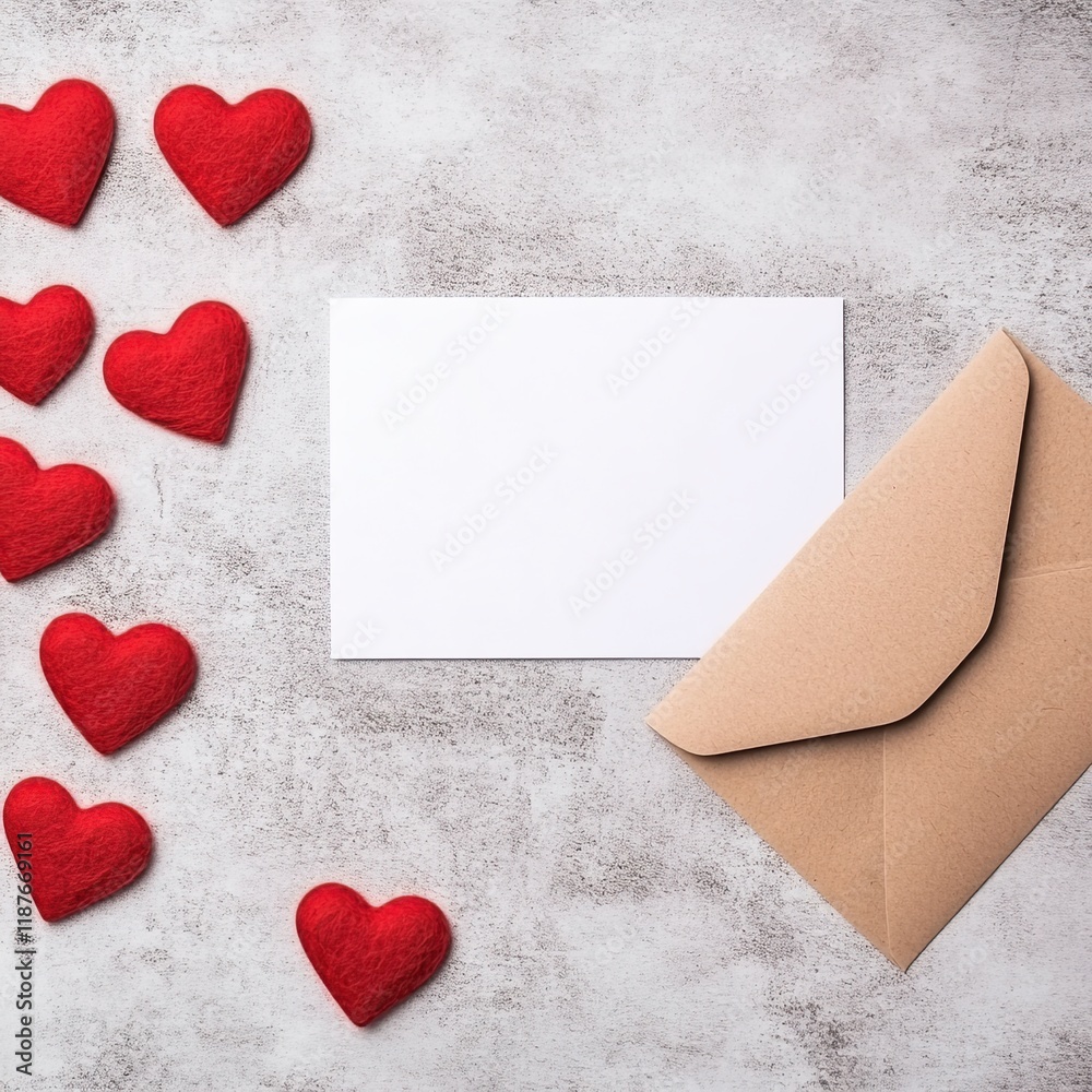 Blank card with envelope and red hearts. Valentine's Day concept. Blank card with envelope and red hearts. Valentine's Day concept.