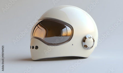 Off-white motorcycle helmet with tinted visor. photo