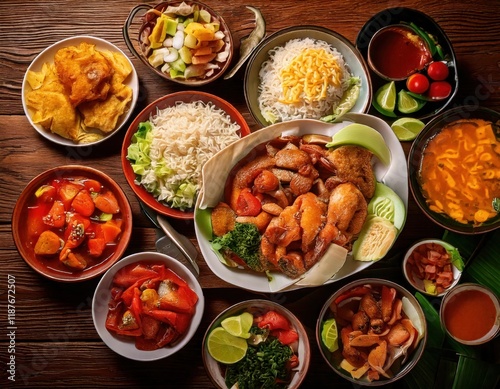 Wallpaper Mural Asian cuisine and food in plates in a table top view Torontodigital.ca