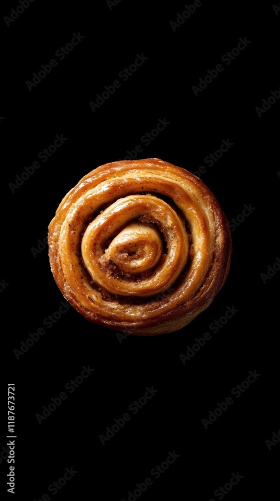 Fototapeta premium Single Cinnamon Roll on Black Background