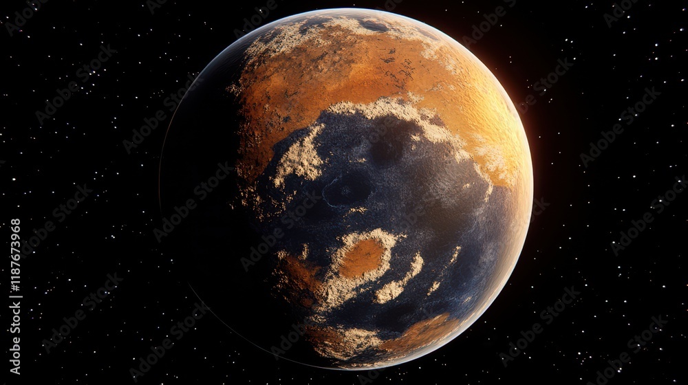 Fototapeta premium A Desolate Planet Illuminated by Distant Stars