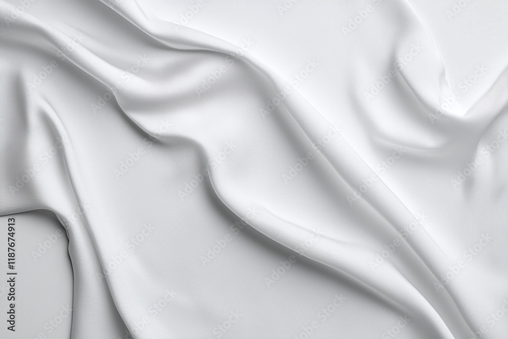 Fototapeta premium smooth white fabric drapes elegantly, showcasing soft folds and textures. Perfect for backgrounds or textile designs