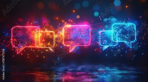Abstract Digital Art Showing Speech Bubbles and Chat Messages in a Communication Network