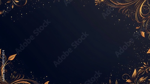 Golden Floral Design On Dark Background With Glitter photo