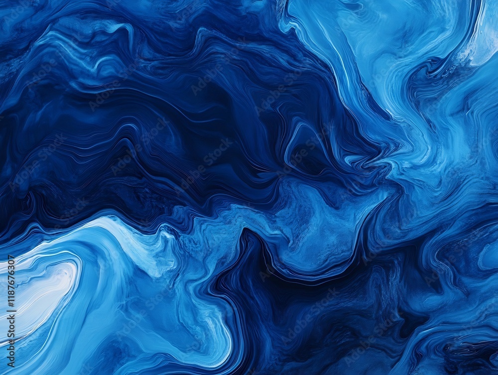 Fototapeta premium Fluid Blue Abstract Digital Painting: Deeply Saturated Swirling Hues. AI Generated
