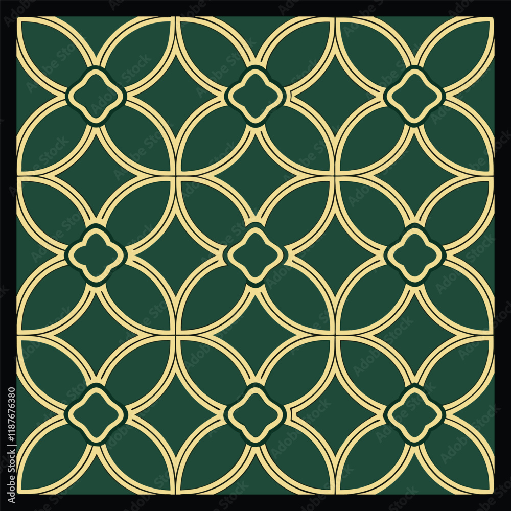 Fototapeta premium Seamless illustrated pattern made of abstract elements in beige, green and black Abstract seamless pattern with gold and blue circles. Vector illustration for your design. 