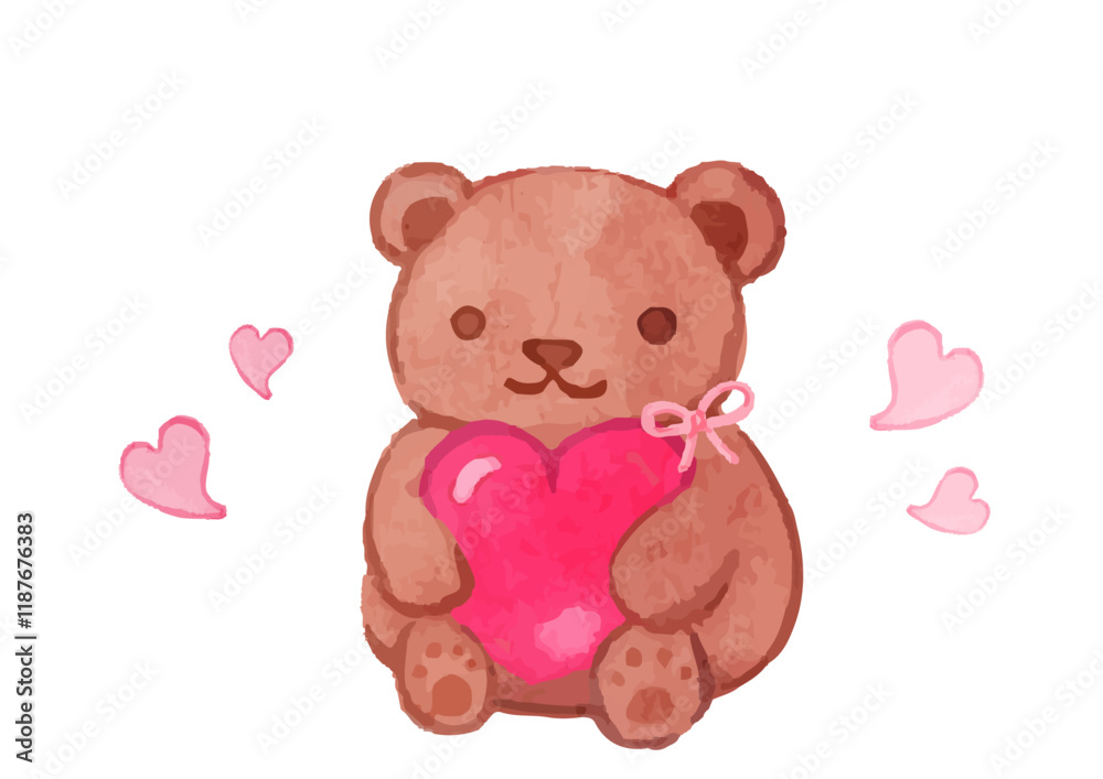 Fototapeta premium 可愛いハートを持ったクマのイラスト