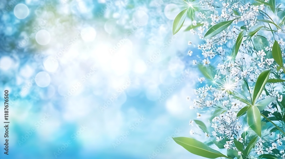 Obraz premium Delicate White Blossoms Against A Soft Blue Background