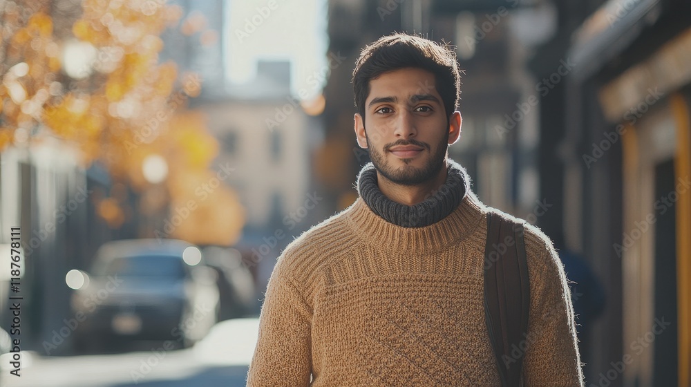 Fototapeta premium Young hispanic male adult in urban autumn setting