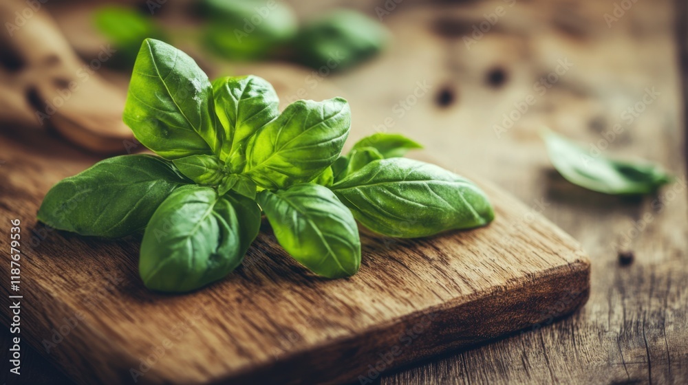 Elegant Presentation of Fresh Basil and Mozzarella on a Wooden Plate, Captured in Soft Daylight for Culinary Excellence and Inspiration Elegant Presentation of Fresh Basil and Mozzarella on a Wooden Plate, Captured in Soft Daylight for Culinary Excellence and Inspiration