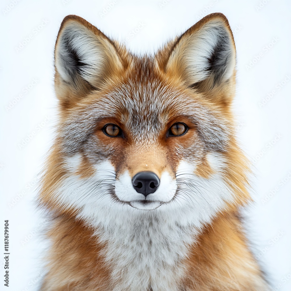 Red fox portrait, winter snow background, wildlife close-up Red fox portrait, winter snow background, wildlife close-up