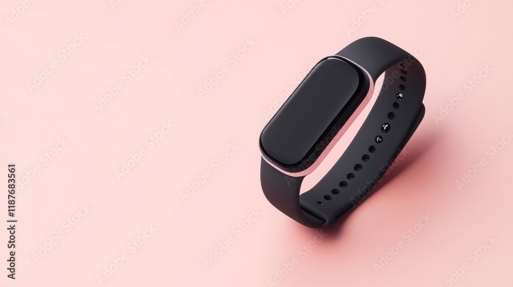 Minimalist Black Fitness Tracker on Soft Pink Background for Health Monitoring and Daily Activity Tracking Minimalist Black Fitness Tracker on Soft Pink Background for Health Monitoring and Daily Activity Tracking