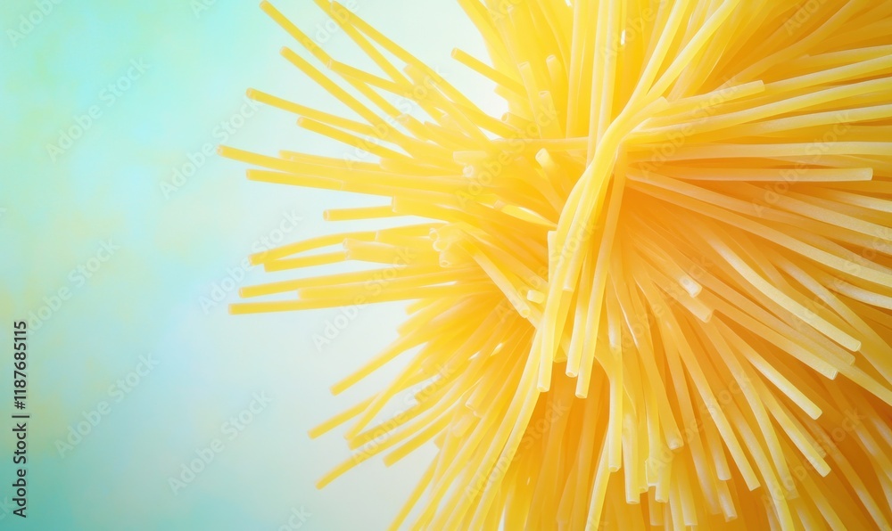 Close-Up View of Twisted Yellow Pasta Strands Against a Soft Colorful Background for Culinary and Food Photography Uses
