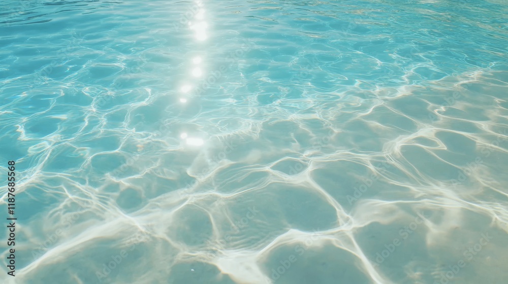 Fototapeta premium Crystal clear blue water with sunlight reflections in a serene pool setting