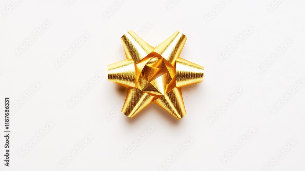 Gold ribbon bow isolated on white background. Festive decoration for gifts, presents, and celebrations. Gold ribbon bow isolated on white background. Festive decoration for gifts, presents, and celebrations.