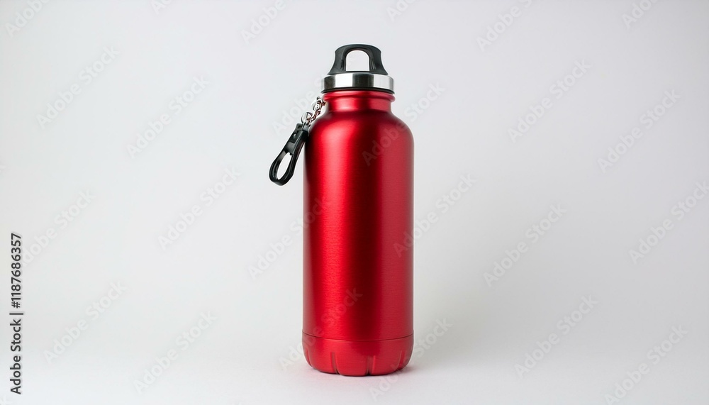 Sleek red water bottle with a carabiner, perfect for hydration on the go.