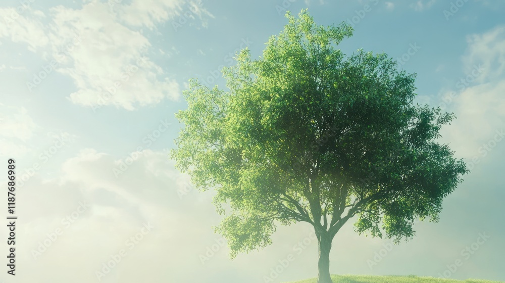 Obraz premium Single tree on a hill under a bright sky.