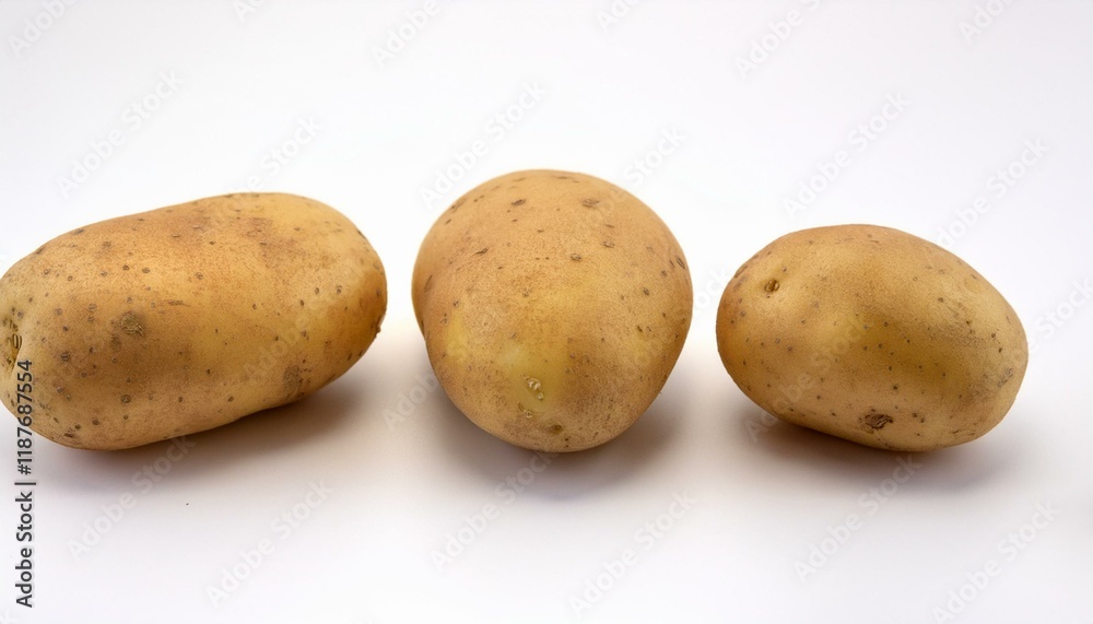 Three potatoes on a white background. Three potatoes on a white background.