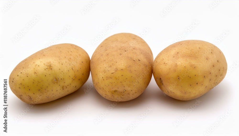 Three fresh potatoes on a white background. Three fresh potatoes on a white background.
