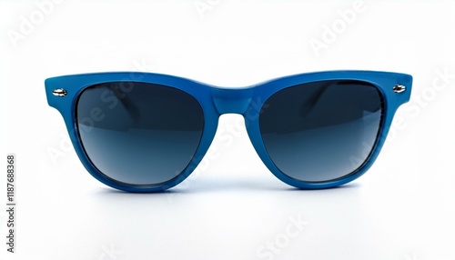 Cool blue sunglasses on white background. Summer style. photo