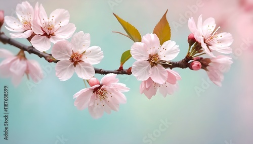 delicate cherry bossoms on a soft pastel background photo