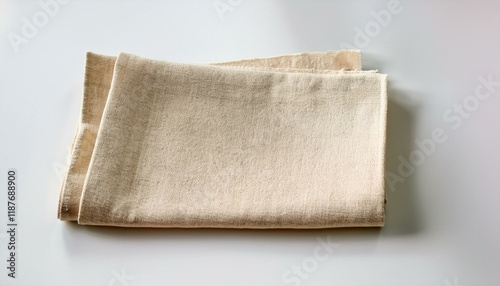 Cream-colored linen fabric folded neatly on a white background.