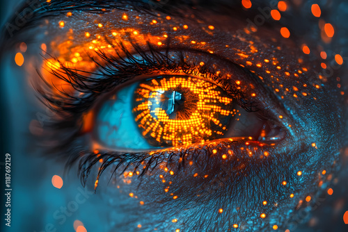 A cybernetic eye with glowing components scanning the environment, symbolizing the future of bionics photo