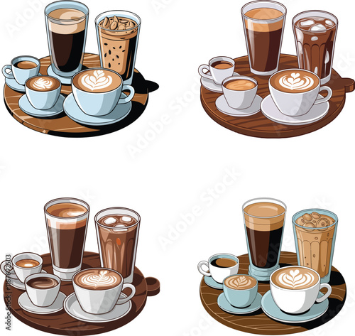 vector illustration of a hot and cold coffee beverage. 