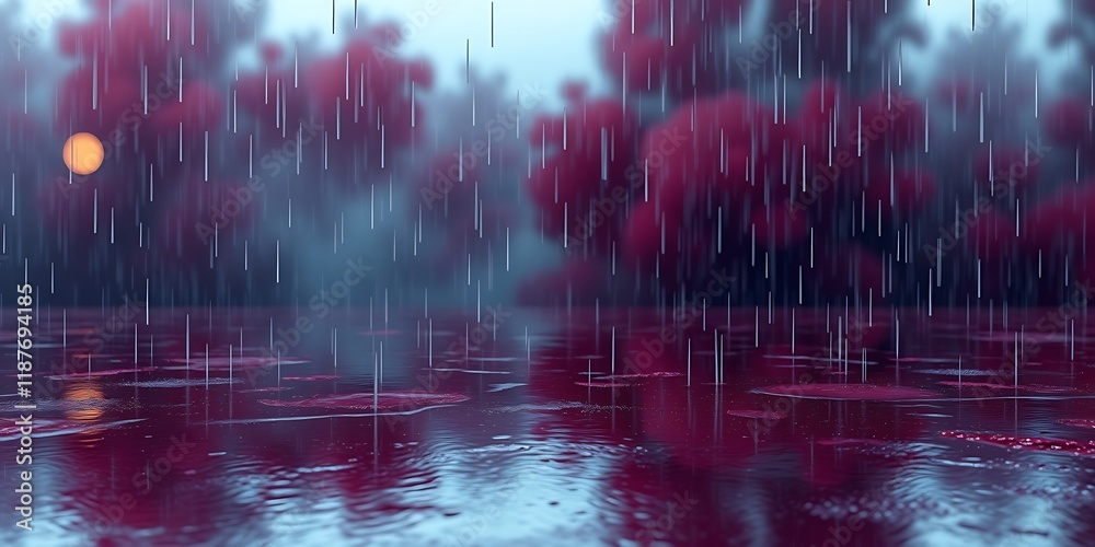 Fototapeta premium Abstract bokeh lights reflect on the rippling water of a green forest pond
