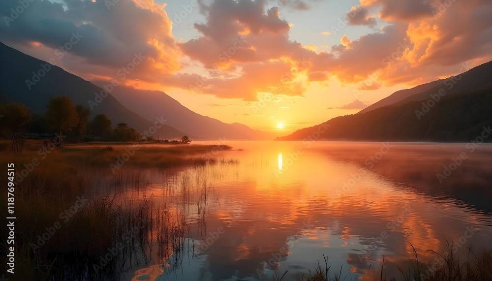 Obraz premium sunset over the lake