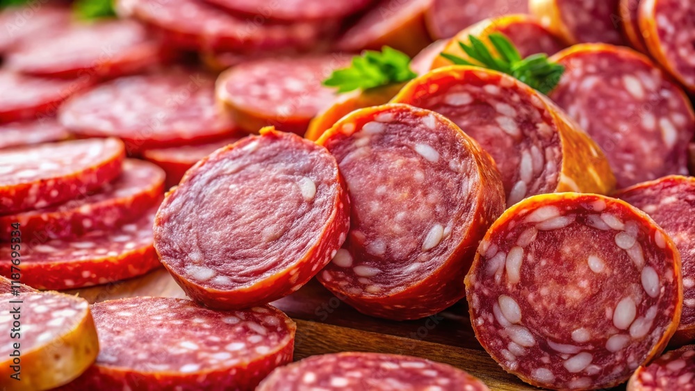 Delicious Salami: Close-up of a Heap of Salami with Slices as Background - High-Resolution Stock Photo Delicious Salami: Close-up of a Heap of Salami with Slices as Background - High-Resolution Stock Photo