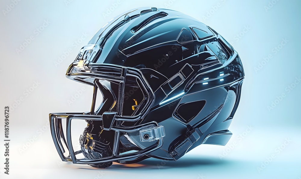 Fototapeta premium Sleek black football helmet, modern design, side view.