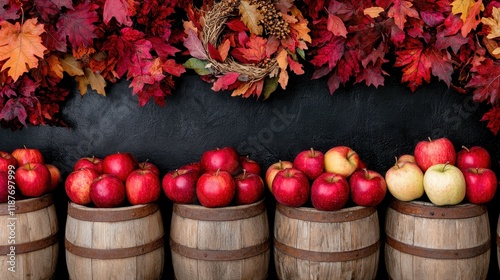 Autumn Harvest Arrangement with Apples and Colorful Leaves