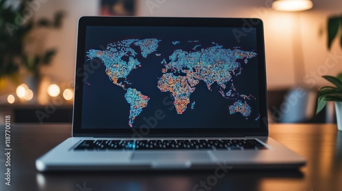 Wallpaper Mural Global Connectivity: A Laptop Displaying a World Map Torontodigital.ca