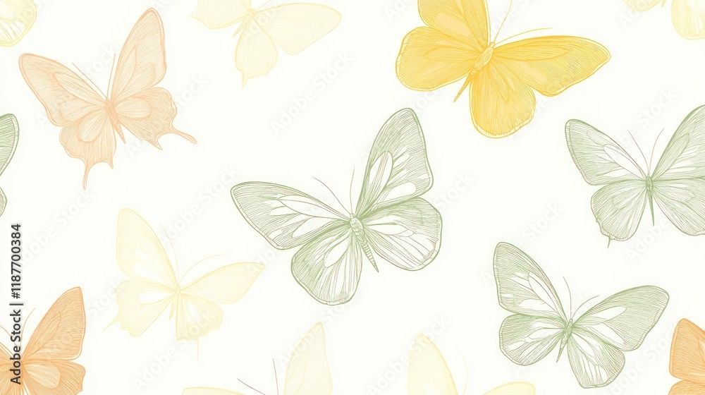 Pastel butterflies seamless pattern, spring design, white background, textile print Pastel butterflies seamless pattern, spring design, white background, textile print