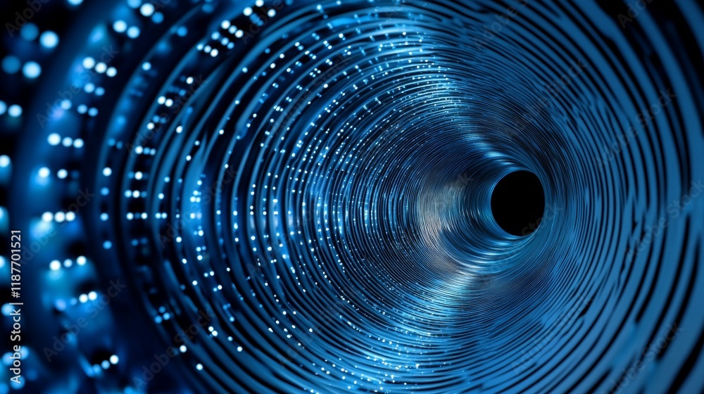 Obraz premium 3D blue techno background. Big data visualization on dark space with dotted lines shape effect decoration. Modern graphic design element dots circle style concept for flyer, card, or brochure cover