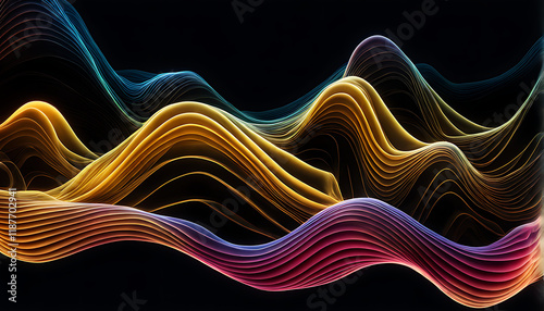 luminous 3d waves against a black background