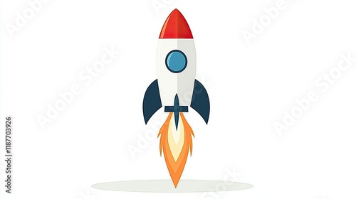 Simple cartoon rocket launching upwards against a white background.