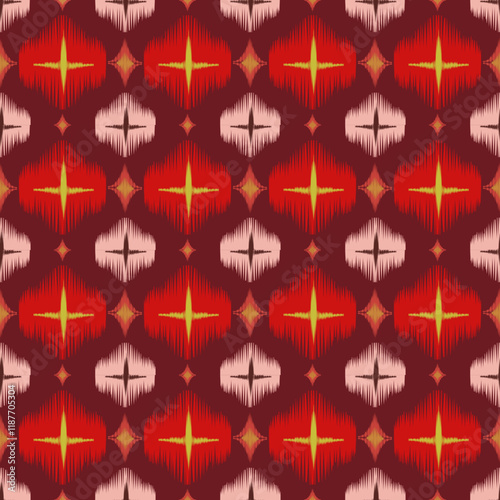 Ikat Pattern with Vibrant Red and Gold Tones