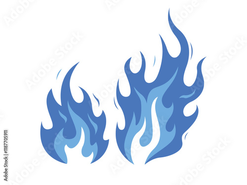 Burning fireball signs, bonfire, blue fire flames icon