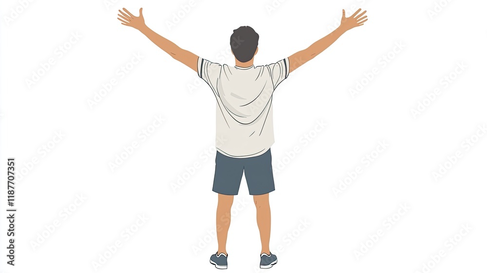 Rear view of a man with arms outstretched, enjoying freedom and open space.