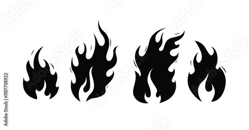 Silhouette fire flames, bofire, flaming elements, Burning fireball icon
