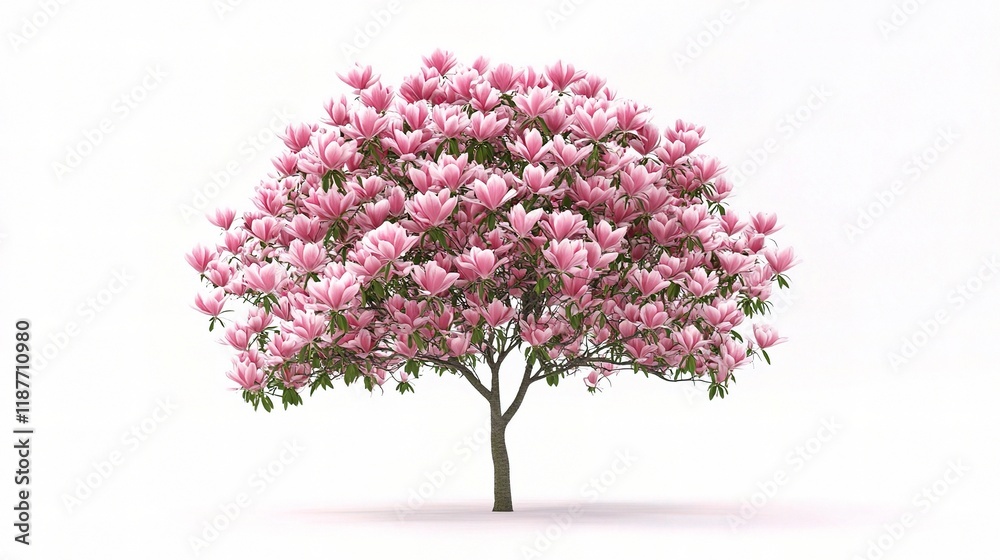 Obraz premium Isolated Pink Tulip Tree on White Background for Stock Photography