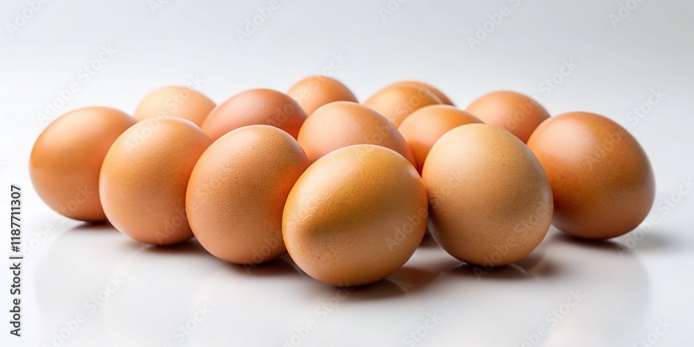 Dozen Brown Chicken Eggs on Gray Surface, Isolated on White Background - High-Resolution Stock Photo Dozen Brown Chicken Eggs on Gray Surface, Isolated on White Background - High-Resolution Stock Photo