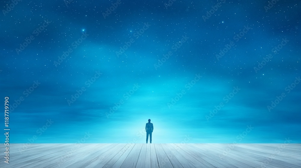 Fototapeta premium Solitary figure on tranquil starry night horizon