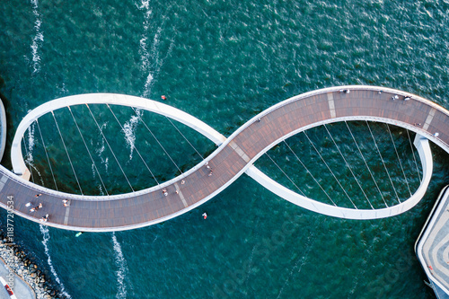 Aerial drone view of Elizabeth Quay Bridge, Perth, Australia