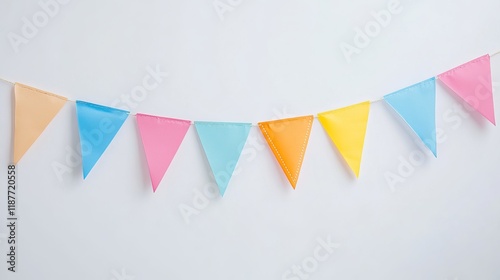 Colorful carnival pennant chain isolated on white background for festive decor
