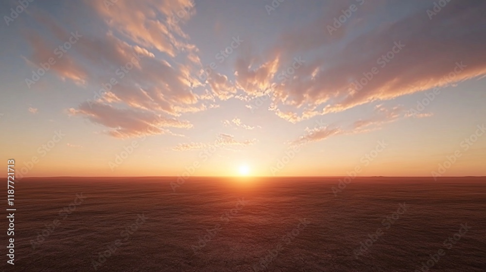 Fototapeta premium Sunset over a flat, arid landscape.