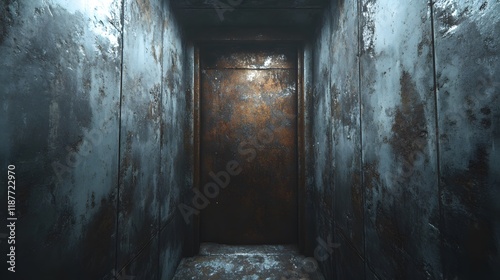 A Somber Perspective of an Abandoned Elevator Shaft Exploring Themes of Neglect and Constriction photo