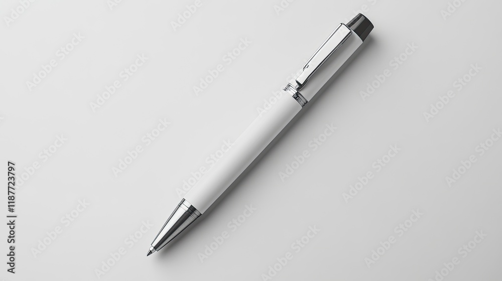 White pen on white background, top view. Minimalist stationery mockup. White pen on white background, top view. Minimalist stationery mockup.